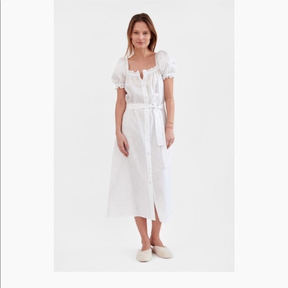Sleeper Brigitte Maxi Dress Size Large Linen WHITE